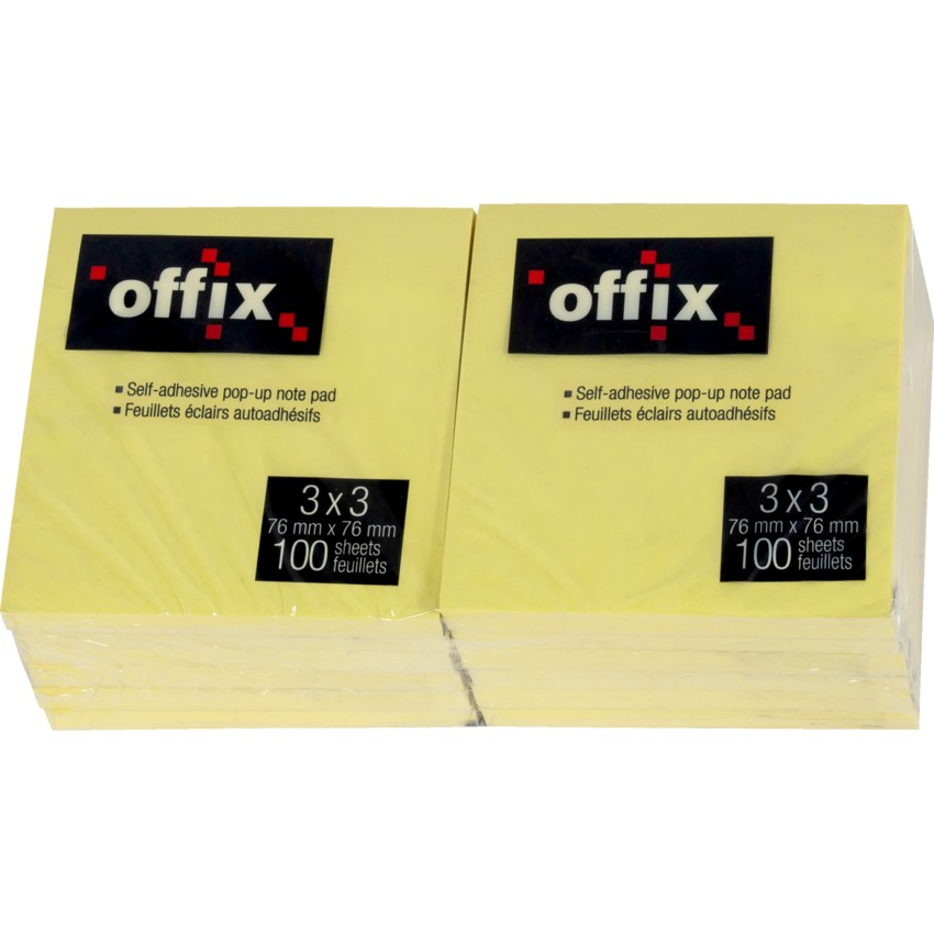 Offix® Pop-up Notes 3" x 3" 100 sheets per pad Yellow 12 pads/pkg