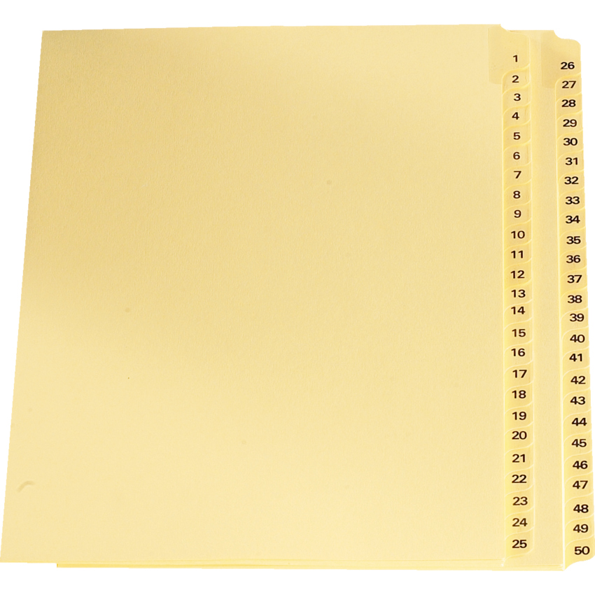 Legal Exhibit Index Dividers 1-50 Buff