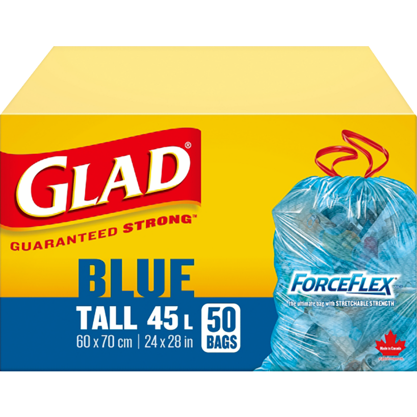 Glad® ForceFlex® Tall 45 L Blue Garbage Bags 50 bags/box