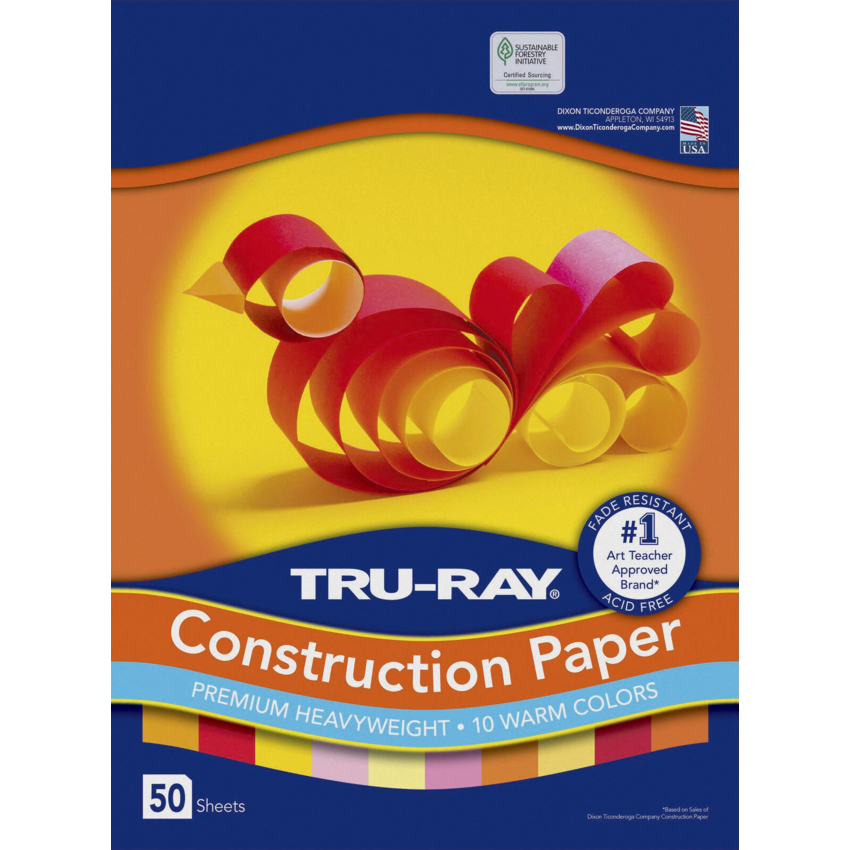 Tru-Ray® Construction Paper Assorted Warm Colours 50 sheets/pkg