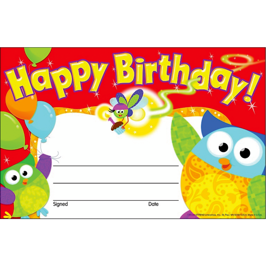 Trend® Recognition Awards Happy Birthday Owl-Stars!® 5-1/2" x 8-1/2" 30/pkg
