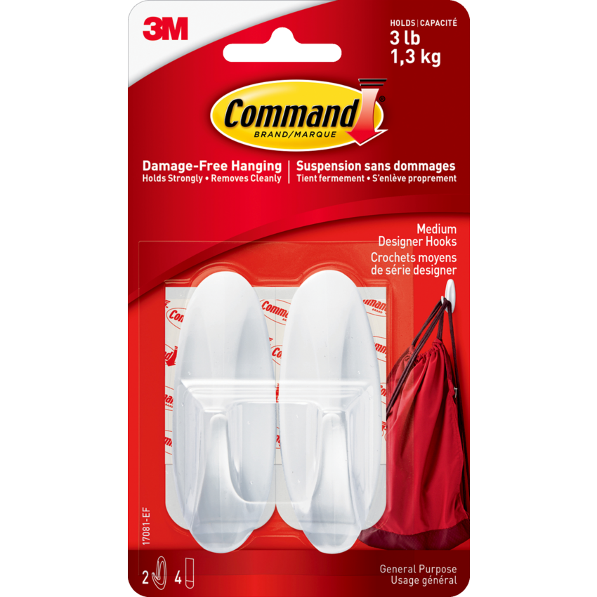 Command™ Designer Adhesive Hooks Medium White 2/pkg
