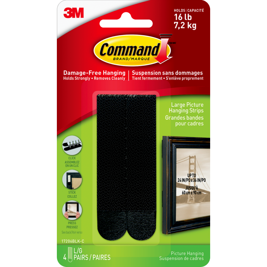 Command™ Adhesive Picture Hanging Strips Large Black 4 sets/pkg