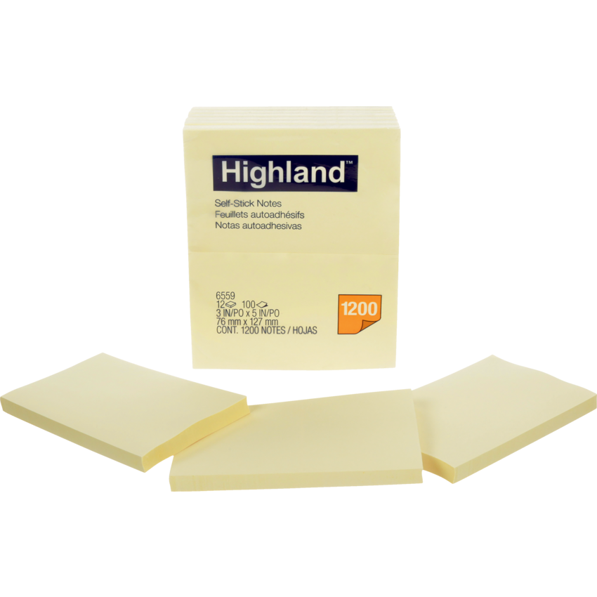 Highland™ Self-Stick Note Message Pads 3" x 5"  Yellow 12 pads/pkg