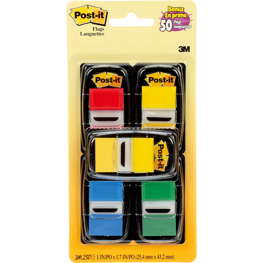 Post-it® Flags Value Pack with 50 Bonus 1" 50 flags per dispenser Assorted Colours 4 dispensers/pkg