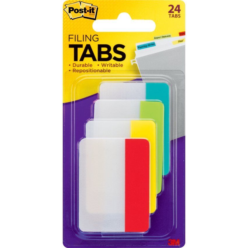Post-it® Filing Tabs 2" x 1-1/2" 6 tabs per pad Primary Colours 4 pads/pkg