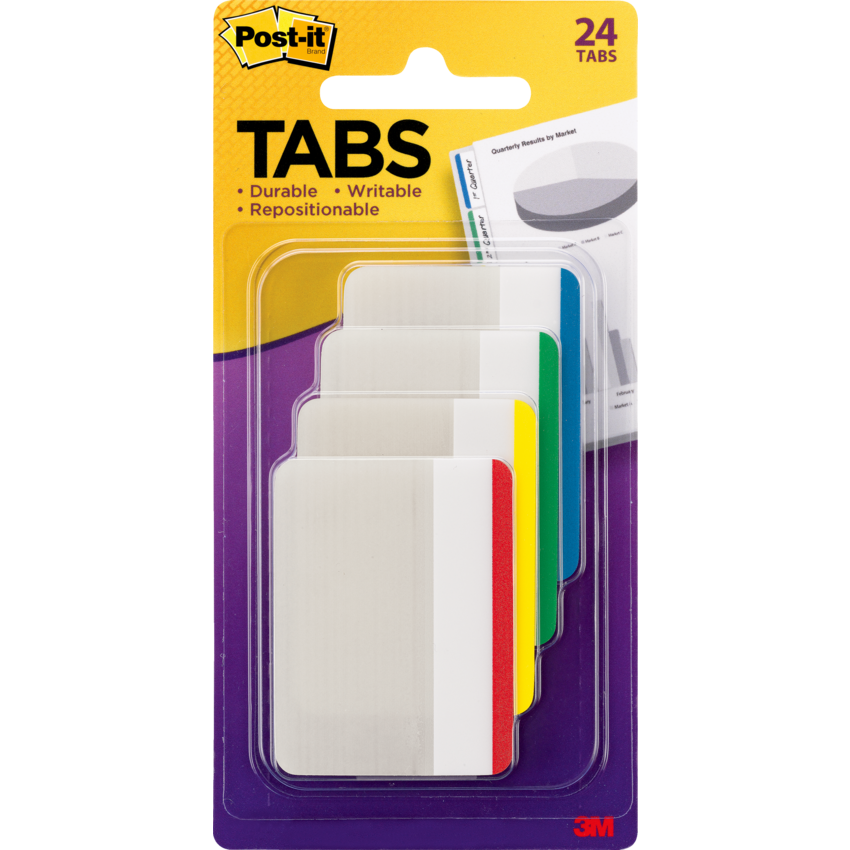 Post-it® Filing Tabs Flat 2" x 1-1/2" Assorted 6 tabs/pad 4 pads/pkg