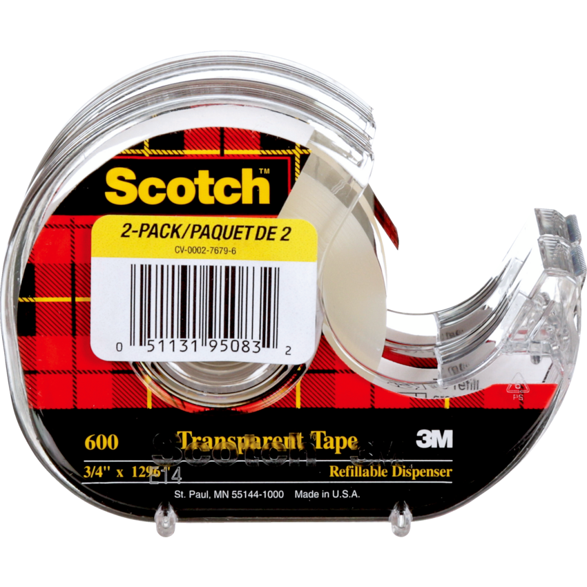 Scotch® Transparent Tape Dispenser Pack 3/4" (19 mm x 32.9 m) 2/pkg