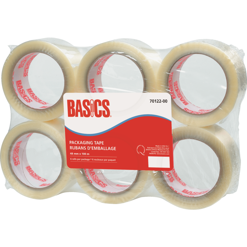 Basics® Packaging Tape 48 mm x 100 m Clear 6/pkg