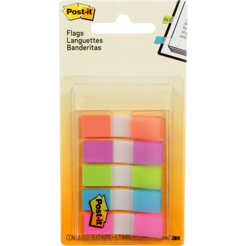 Post-it® Flags 1/2" 20 flags per pad Assorted Bright Colours 5 pads/pkg