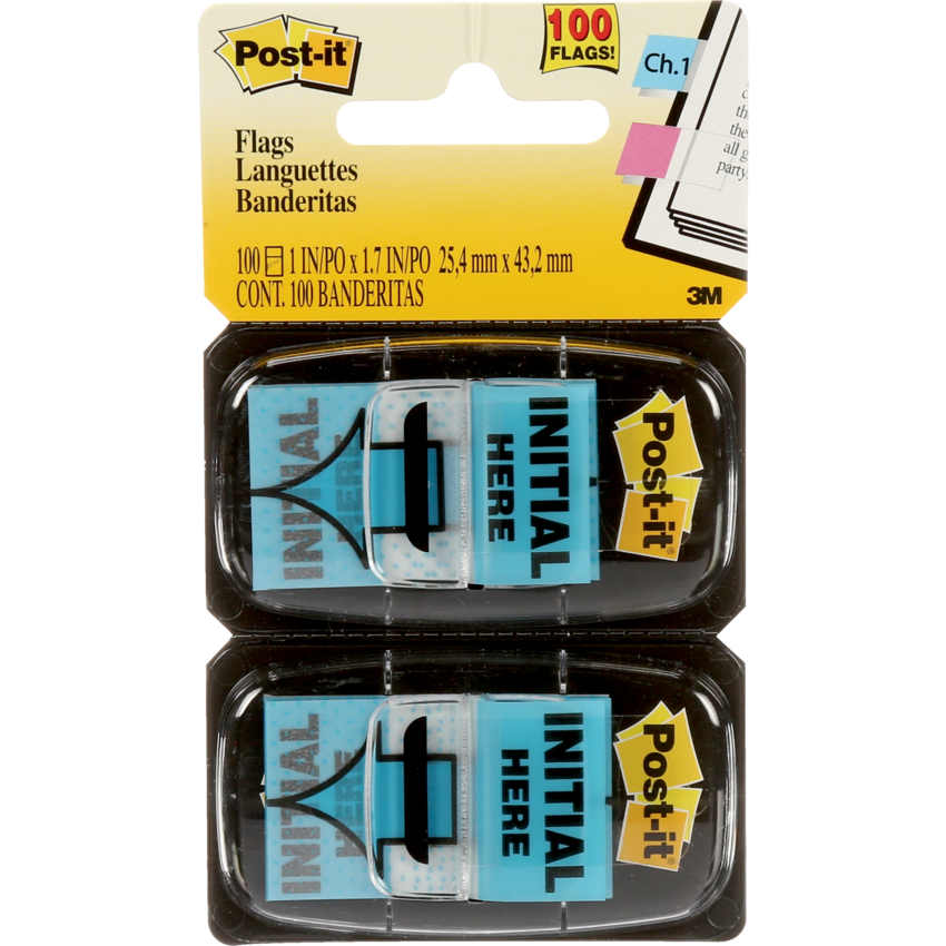 Post-it® Printed Flags Initial Here 1" 50 flags per dispenser 2/pkg