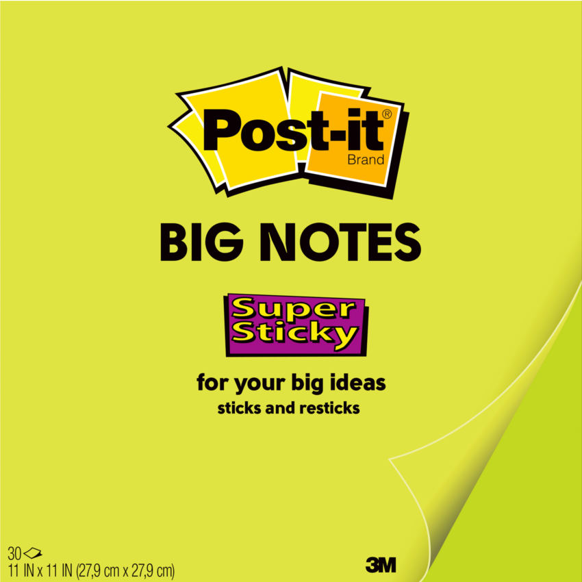 Post-it® Super Sticky Big Notes 11" x 11" Neon Green 30sheet/pad
