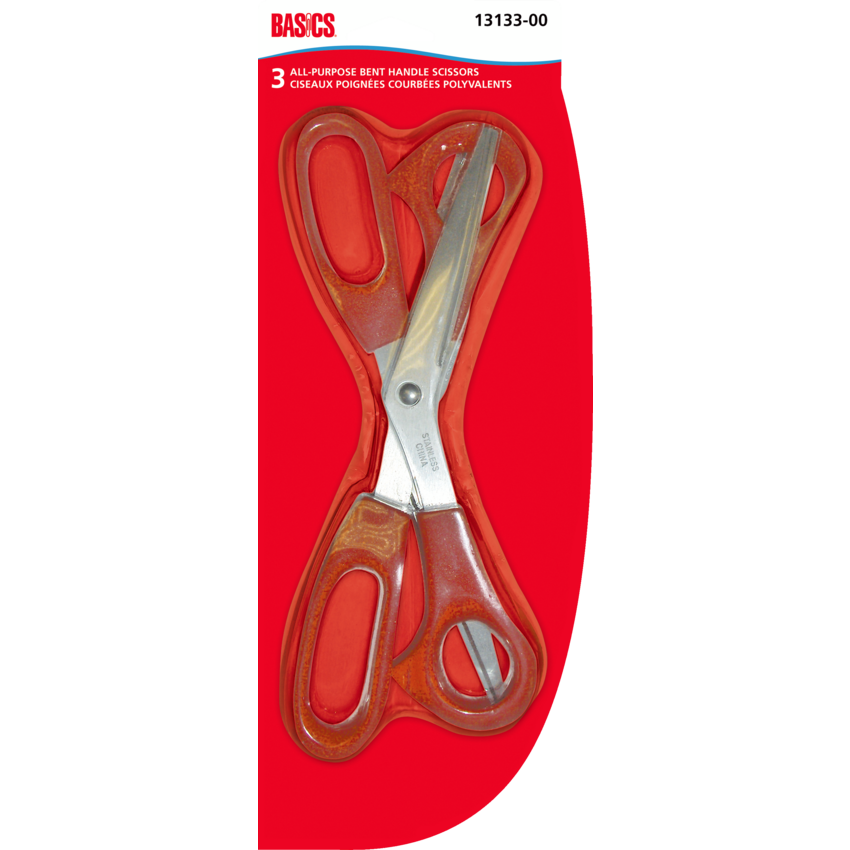 Basics® All Purpose Scissors 8" Bent Handle 3/pkg