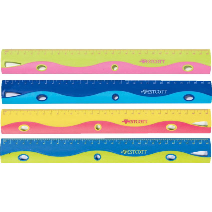 Westcott® Soft Touch School Ruler w/Binder Holes 12" Assorted Colours