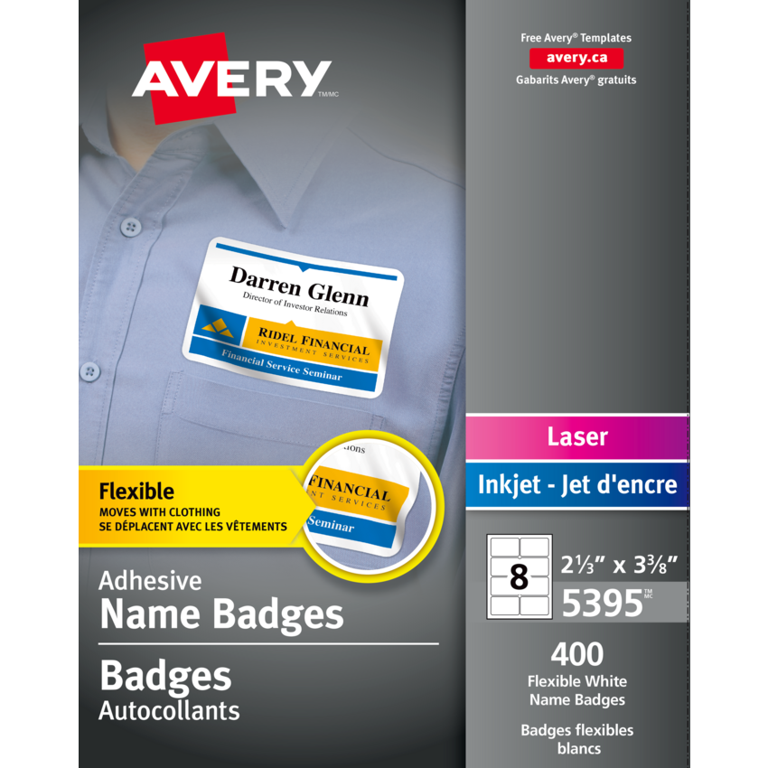 Avery® Name Badge Labels 3-3/8" x 2-1/3" White 50/box
