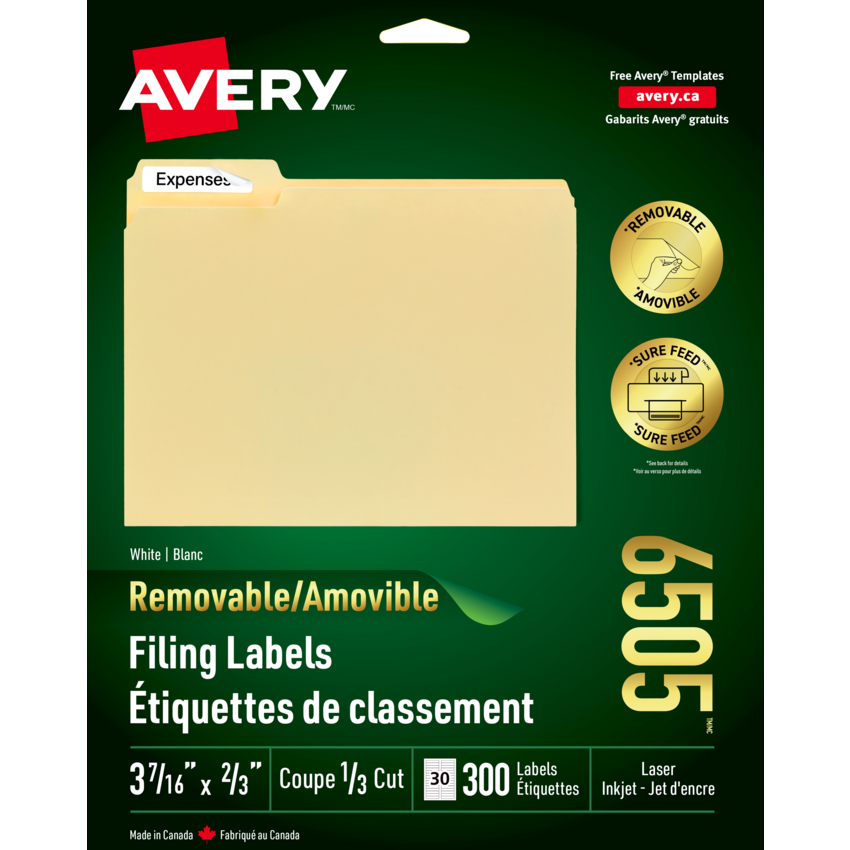 Avery® File Folder Labels Removable White (300 labels) 10 sheets/pkg