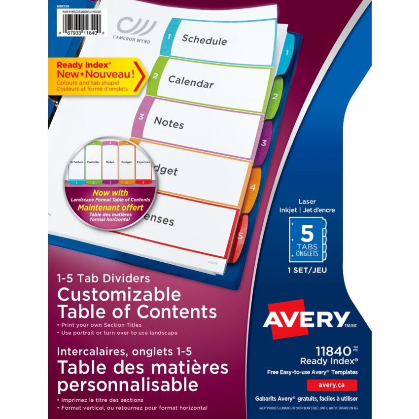 Avery® Ready Index® Customizable Table of Contents Dividers 1-5 Tabs