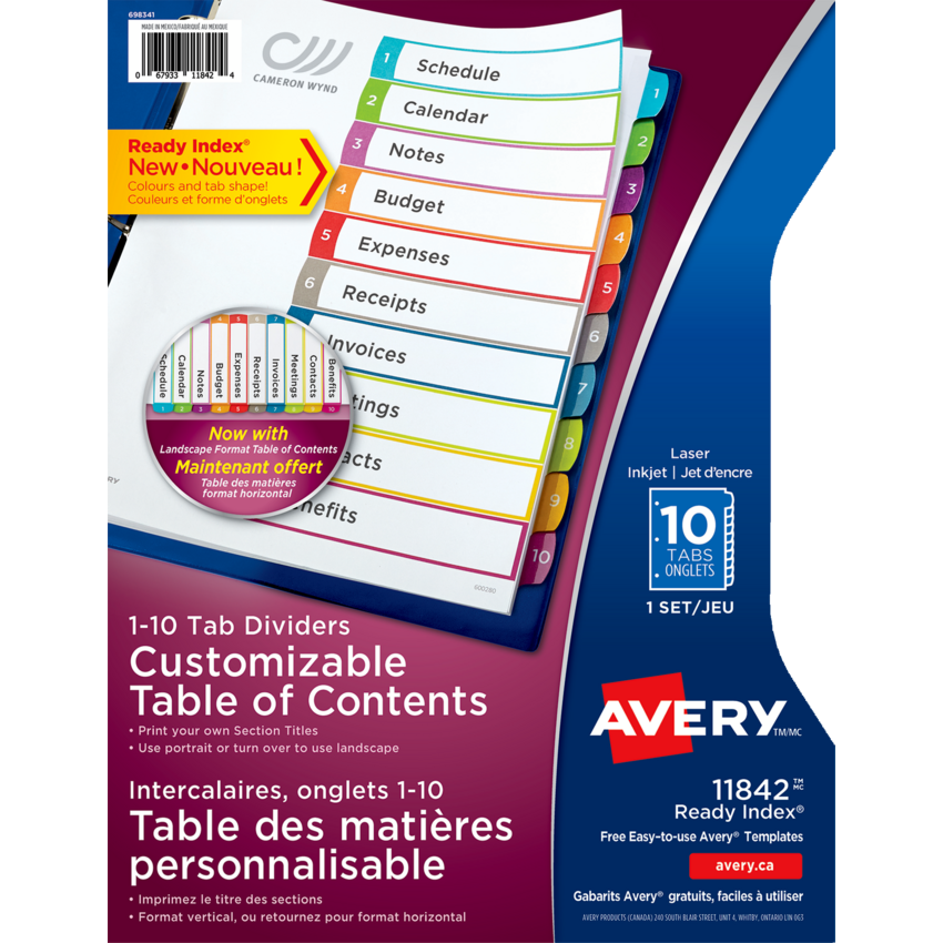 Avery® Ready Index® Customizable Table of Contents Dividers 1-10 Tabs