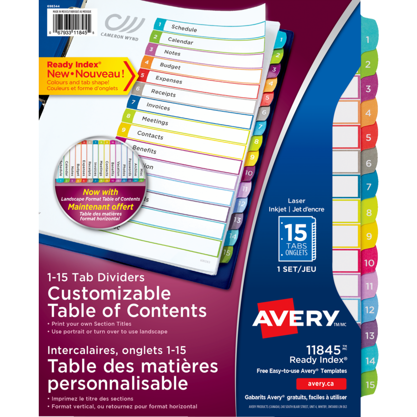 Avery® Ready Index® Customizable Table of Contents Dividers 1-15 Tabs