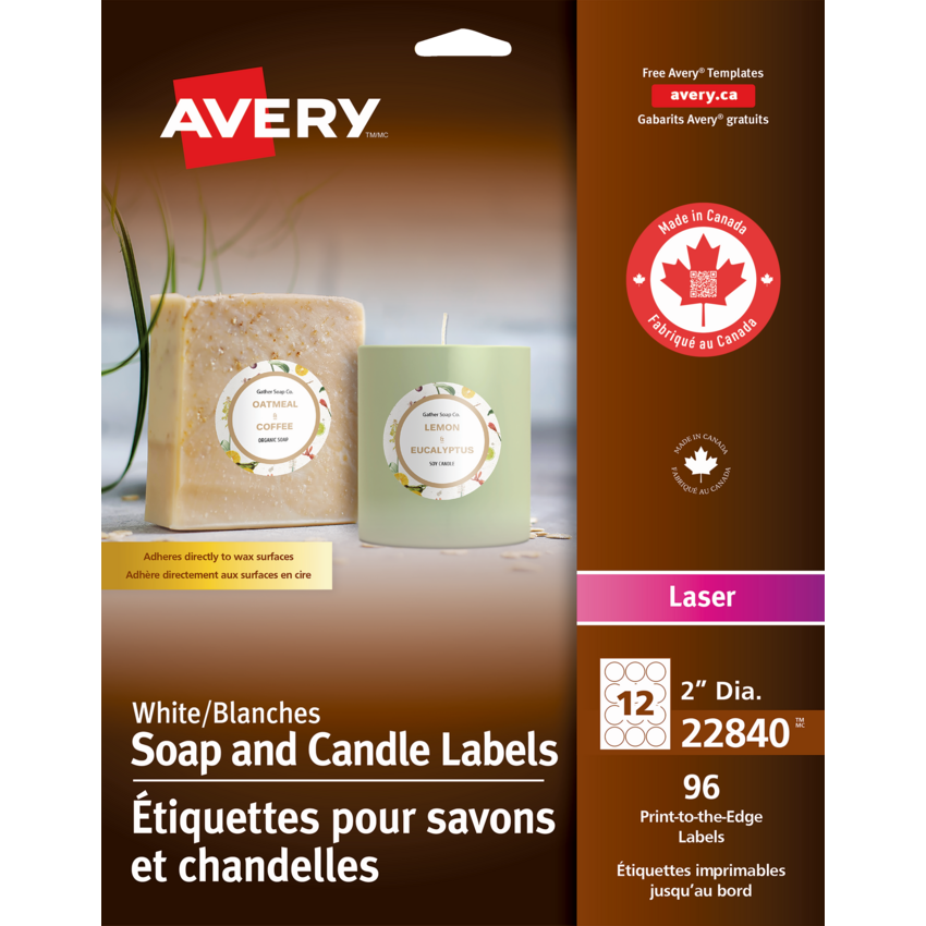 Avery® Print-to-the-Edge Soap and Candle Labels 2" diameter White 96/pkg