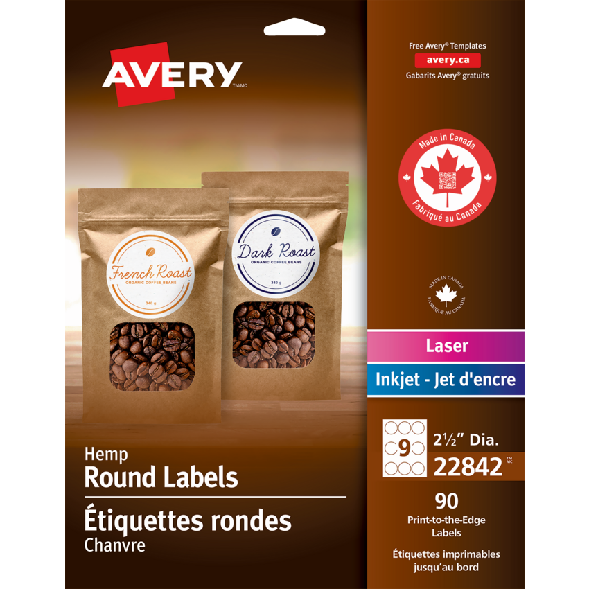 Avery® Print-to-the-Edge Hemp Labels 2-1/2" 90/pkg
