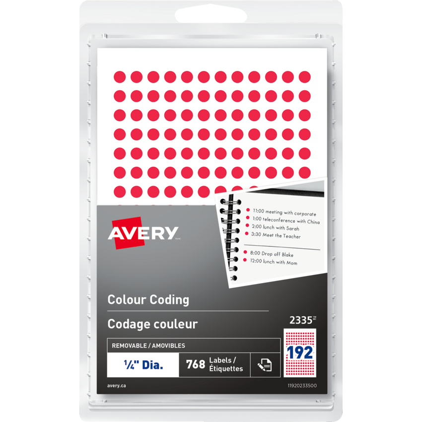 Avery® Colour Coding Labels Round Non-Printable 1/4" Red 768/pkg