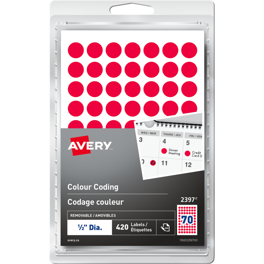 Avery® Colour Coding Labels Round Non-Printable 1/2" Red 420/pkg
