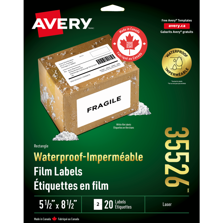 Avery® Waterproof Labels 5-1/2" x 8-1/2" Laser White 20/pkg