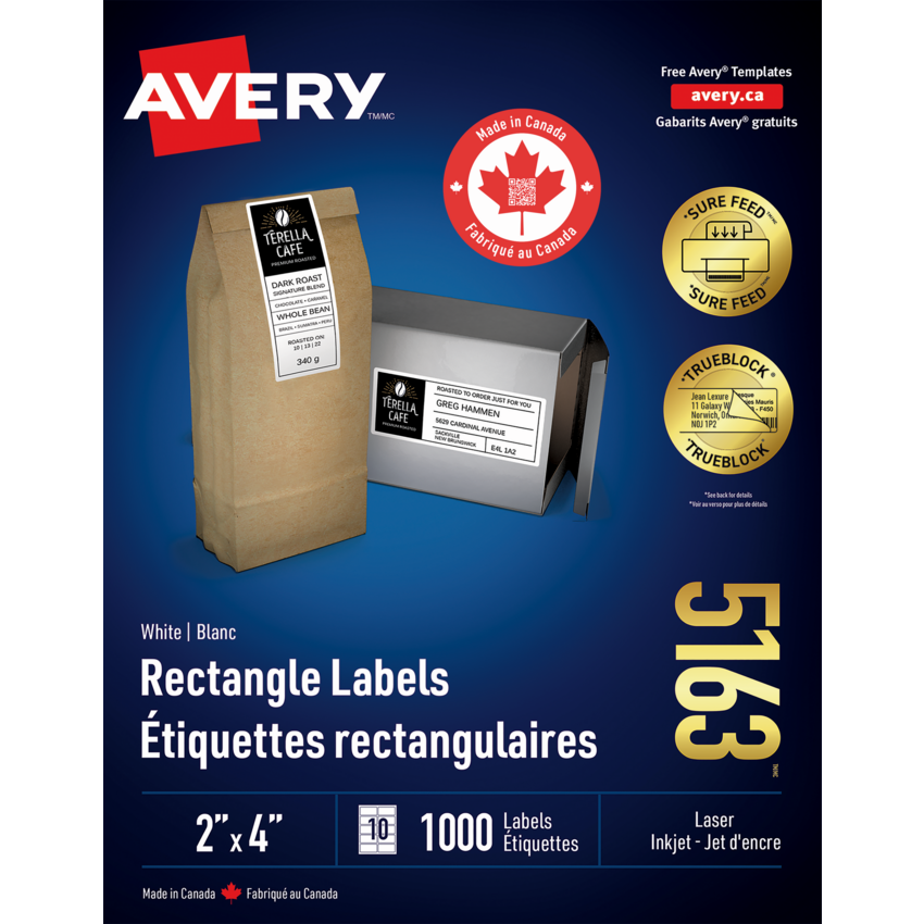 Avery® TrueBlock™  Shipping Labels 2" x 4" (1,000 Labels) Laser and Inkjet White 100 sheets/box