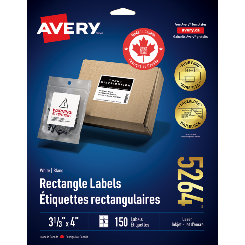 Avery® TrueBlock™  Shipping Labels 3-1/3" x 4" (150 Labels) Laser and Inkjet White 25 sheets/pkg