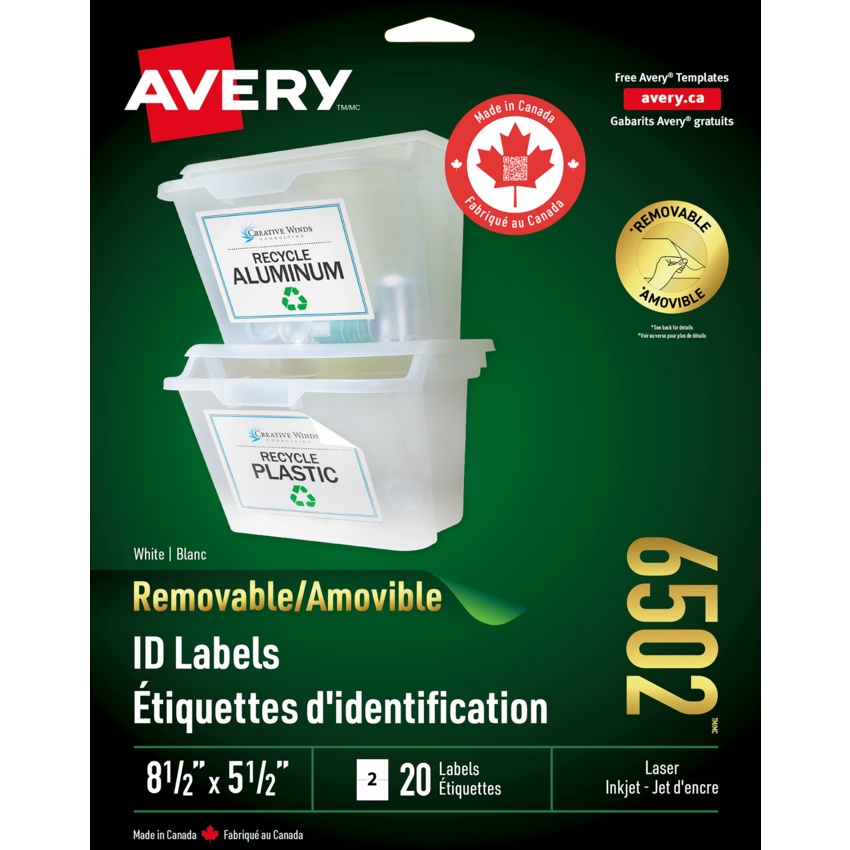 Avery® Removable I.D. Labels 8-1/2" x 5-1/2" White 20/pkg