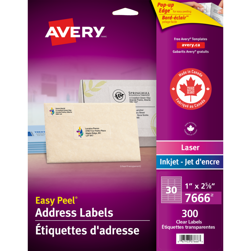 Avery® Easy Peel® Clear Address Labels 1" x 2-5/8" (300 Labels) 10 sheets/pkg
