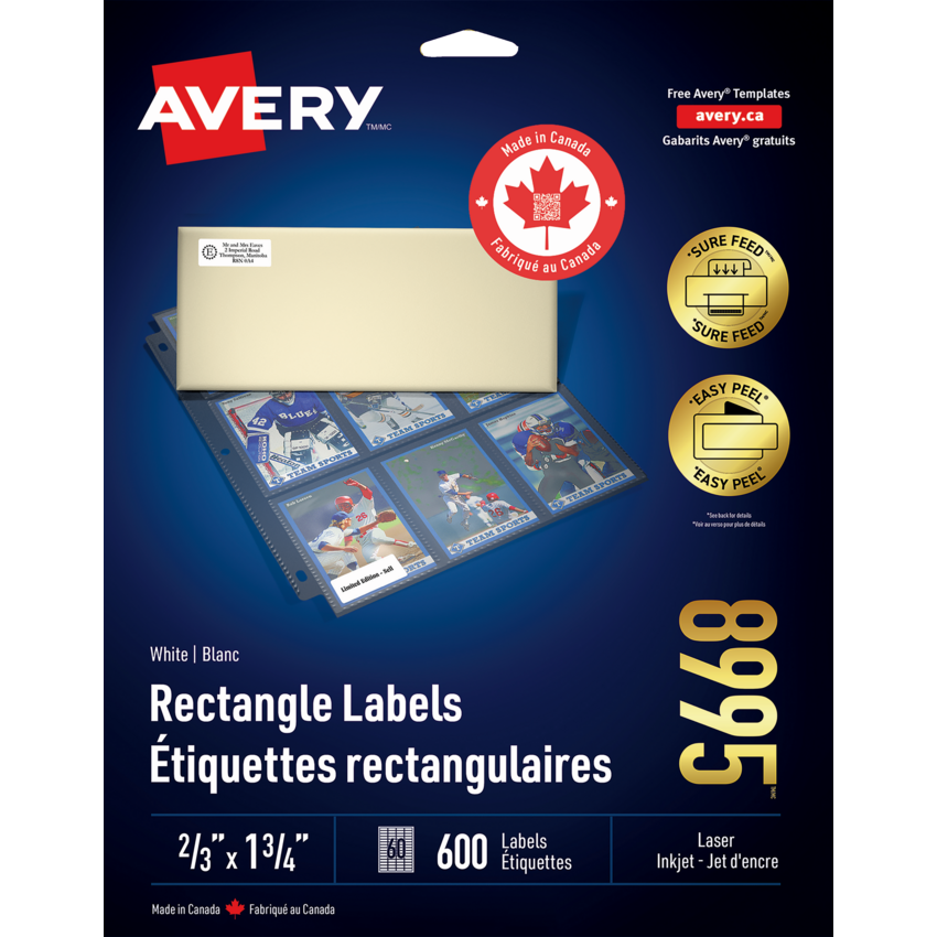 Avery®Easy Peel® White Rectangle Labels 2/3" x 1-3/4" (600 Labels) Laser and Inkjet White 10 sheets/pkg