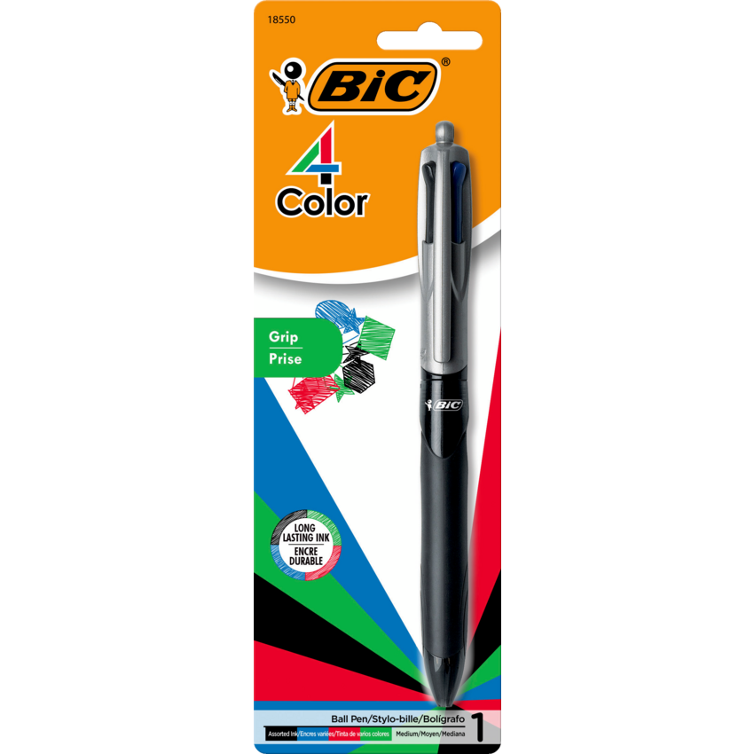 Bic® 4 Color™ Grip Retractable Ball Point Pen Medium Point Classic Colours