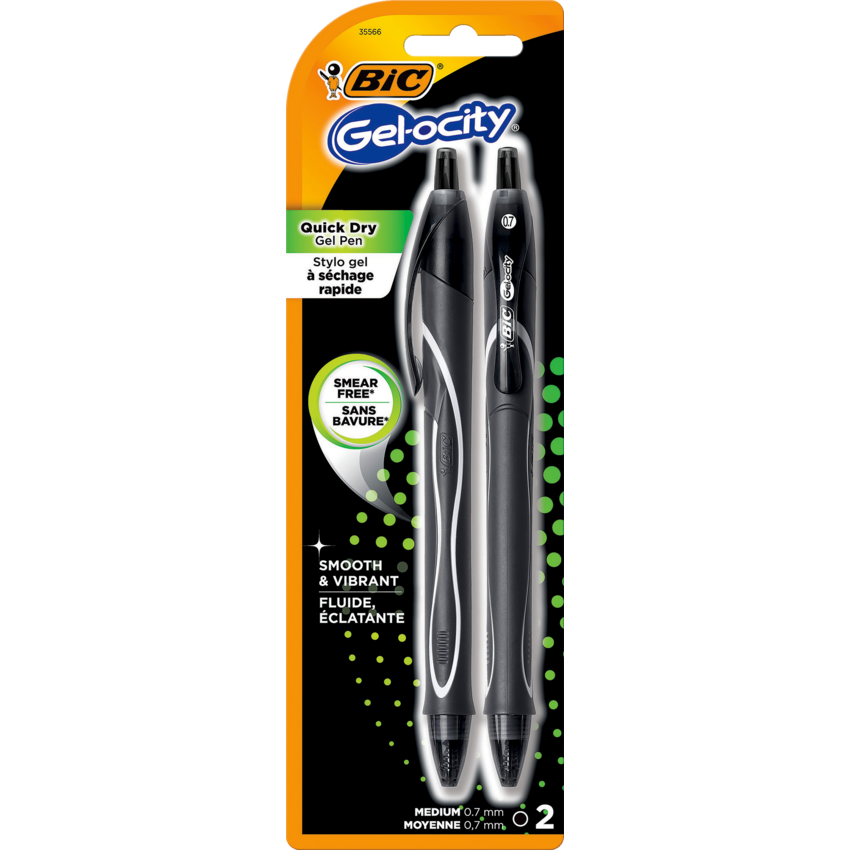 BIC® Gel-ocity™ Original Long-Lasting Retractable Gel Pens 0.7 mm Black 2/pkg