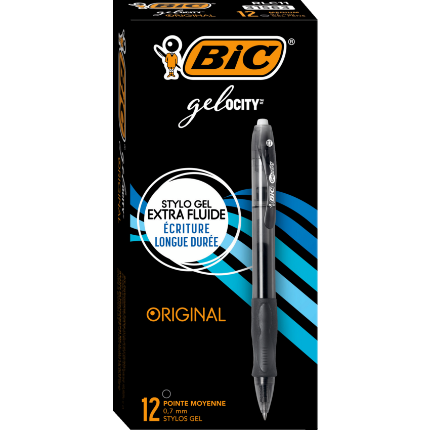 BIC® Gel-ocity™ Original Long-Lasting Retractable Gel Pens 0.7 mm Black 12/box