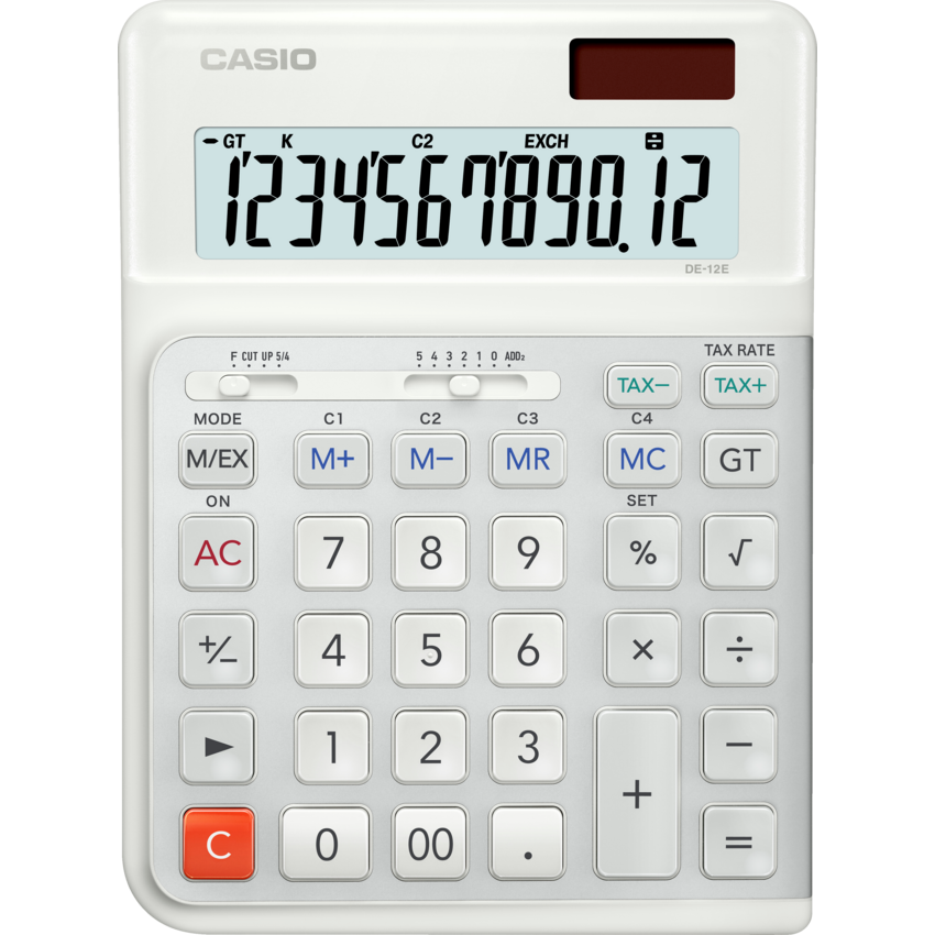 Casio® Ergonomic Premuim Desk Calculator DE-12E-WE 12 digits 5-1/2"W x 7-2/5"D x 1-9/10"H White