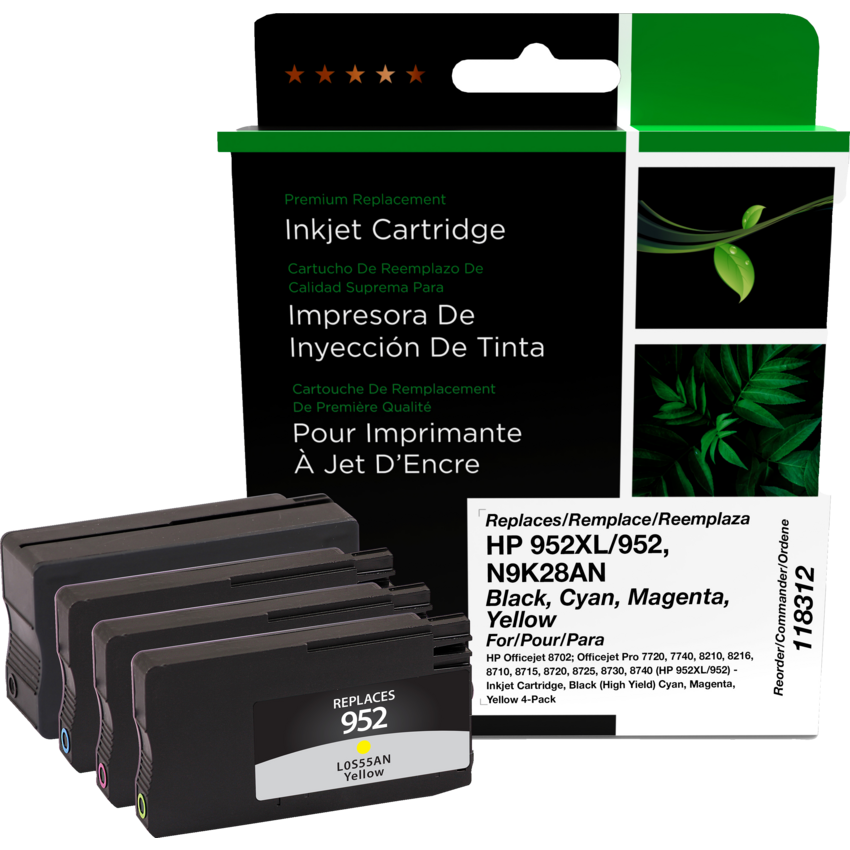 Clover Imaging Remanufactured Inkjet Cartridge HP 952XL/952 High Yield Black, Cyan, Magenta, Yellow 4/pkg
