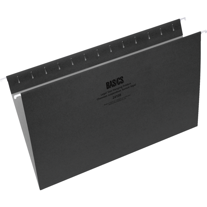 Basics® Coloured Hanging Folders Legal Black 25/box