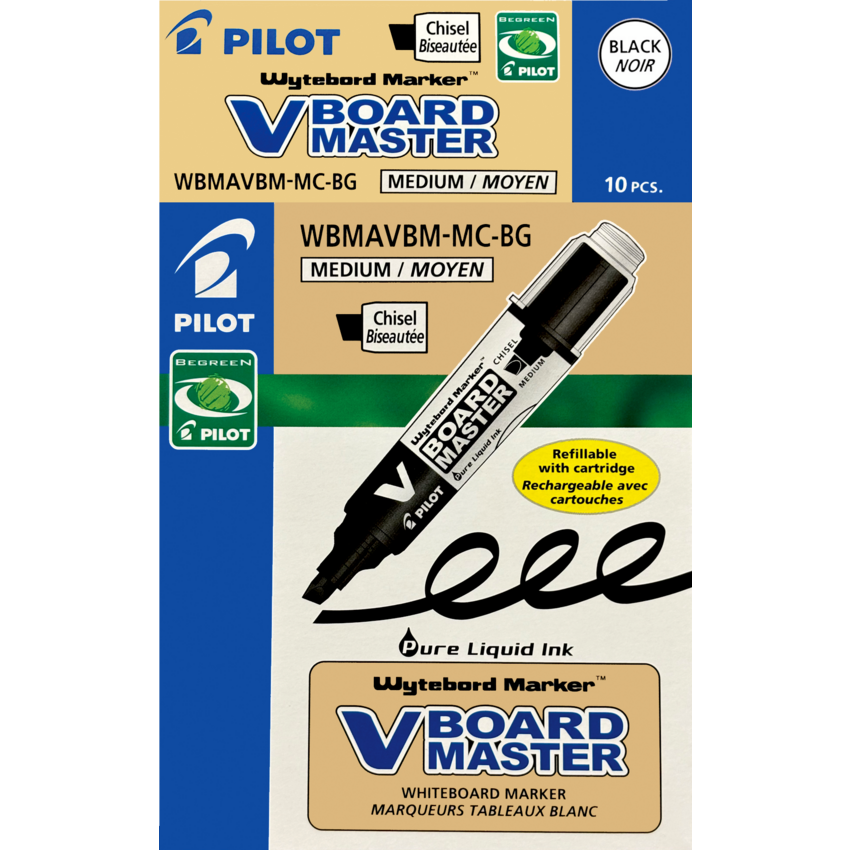 Pilot® BeGreen® V-Board Master Dry Erase Marker Chisel Tip Black 10/box