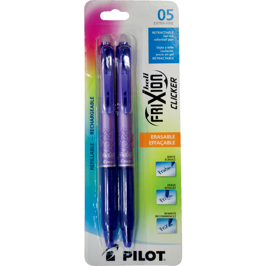 Pilot® FriXion® Ball Clicker Retractable Erasable Gel Pen 0.5 mm Purple 2/pkg