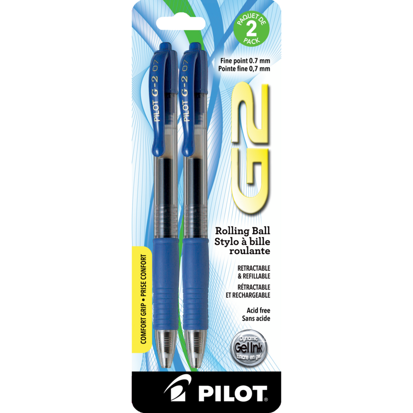 Pilot® G2® Retractable Gel Pens 0.7 mm Blue 2/pkg