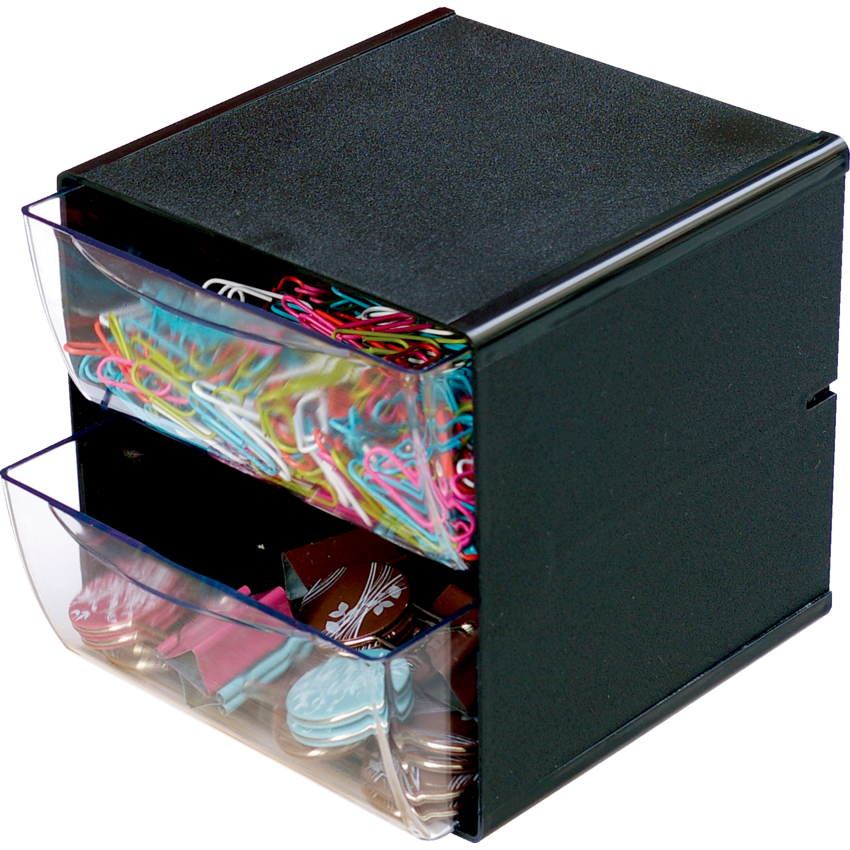 Deflecto® Stackable Storage Cube Two Drawers Black