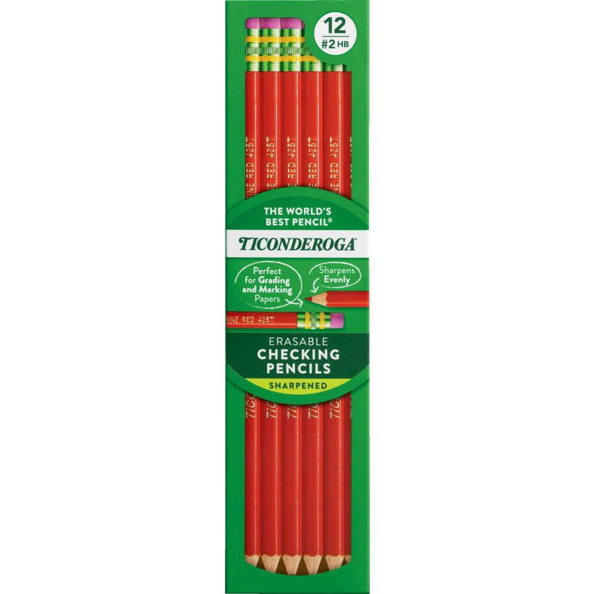Ticonderoga® Erasable Checking Pencils Carmine Red 12/box