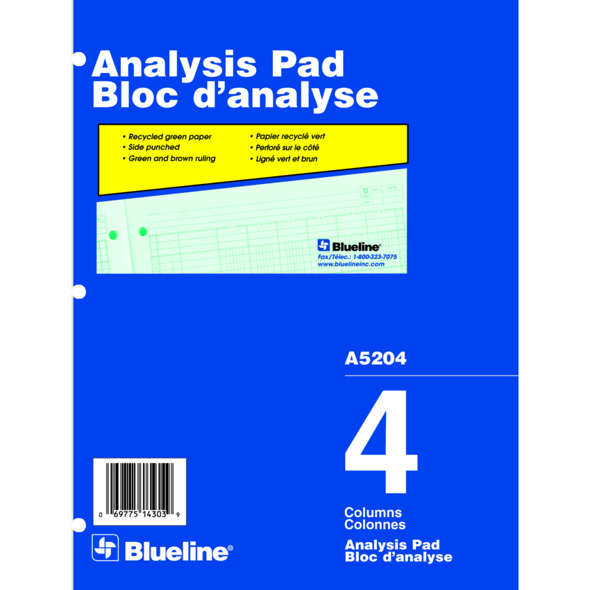 Blueline® A5200 Analysis Pad 10-7/8x8-1/2" 4 Column