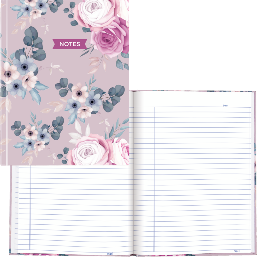 Blueline® Hard Cover Perfect Bound Notebook 9-1/4" x 7-1/4" 192 pages Ruled with Margin Lavender Floral