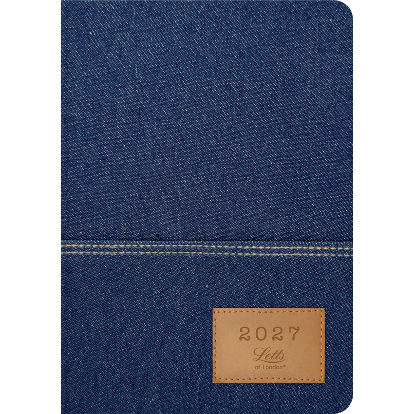 Letts® Denim Weekly/Monthly Planner Hard Cover 8-1/4" x 5-7/8" Multilingual Blue