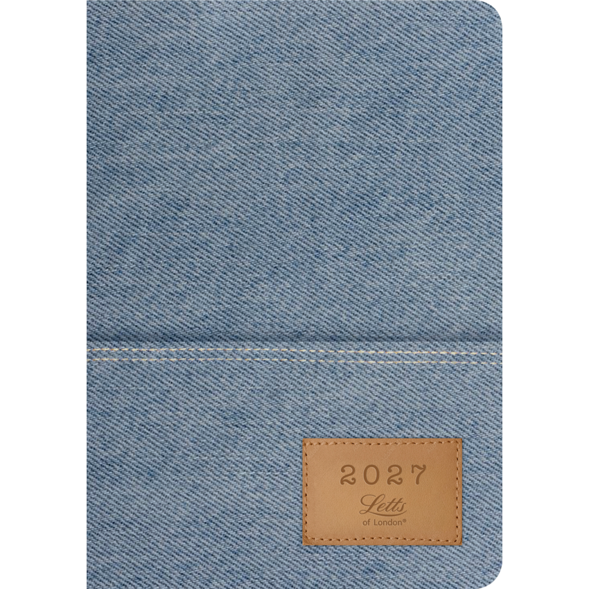 Letts® Denim Weekly/Monthly Planner Hard Cover 8-1/4" x 5-7/8" Multilingual Light Blue