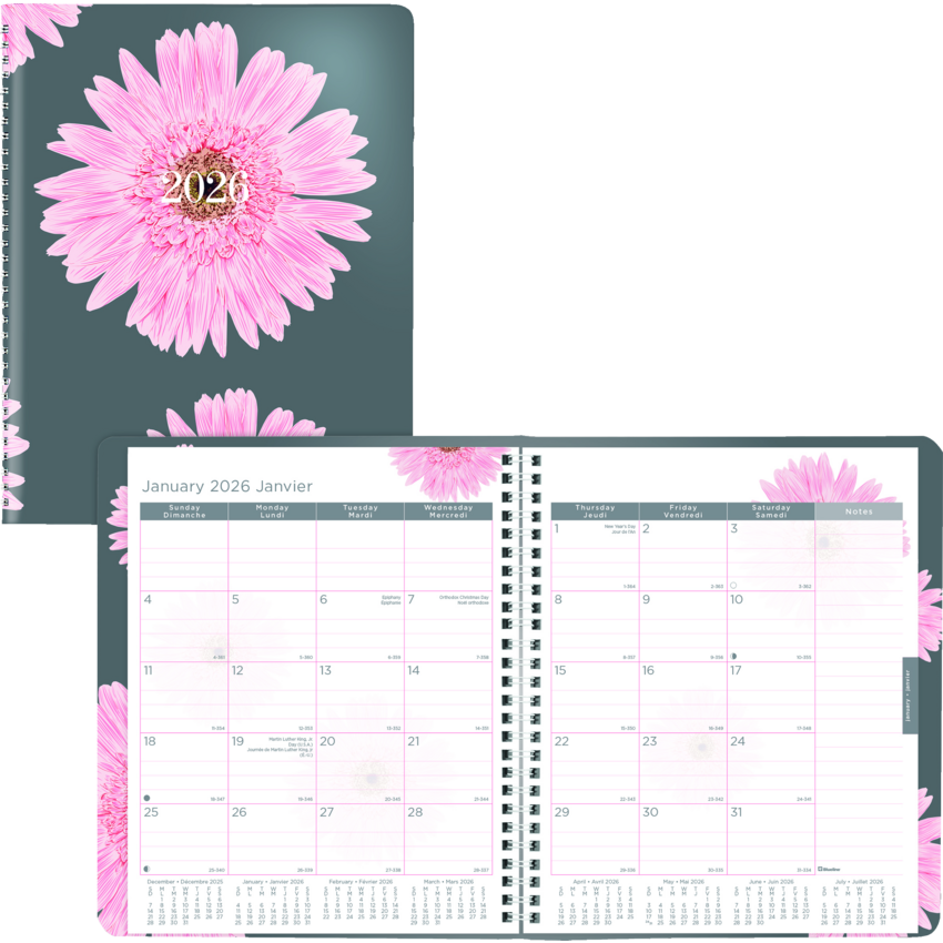 Blueline® Essential Pink Ribbon Monthly Planner 8-7/8" x 7-7/8" Bilingual Pink Daisy Design