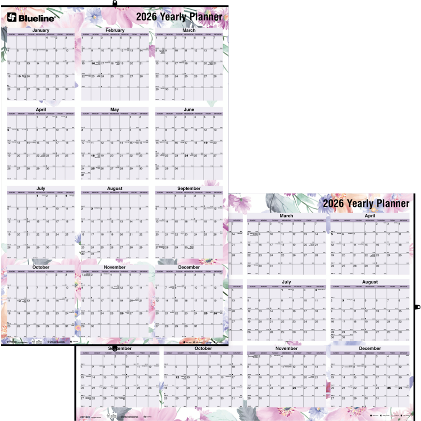 Blueline® Yearly Wall Calendar 24" x 36" English